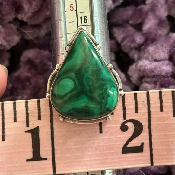 Malachite 925 Sterling Silver Ring 7 - Picture 10 of 10